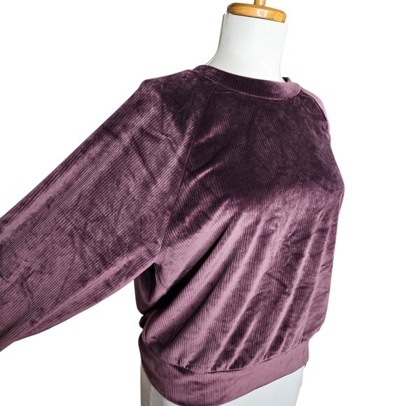 Victorias Secret Velour Lounge Set Purple Ribbed Crewneck Jogger TOP M/PANTS S - Picture 4 of 16